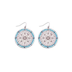 Blue & Silvertone Filigree Drop Earrings